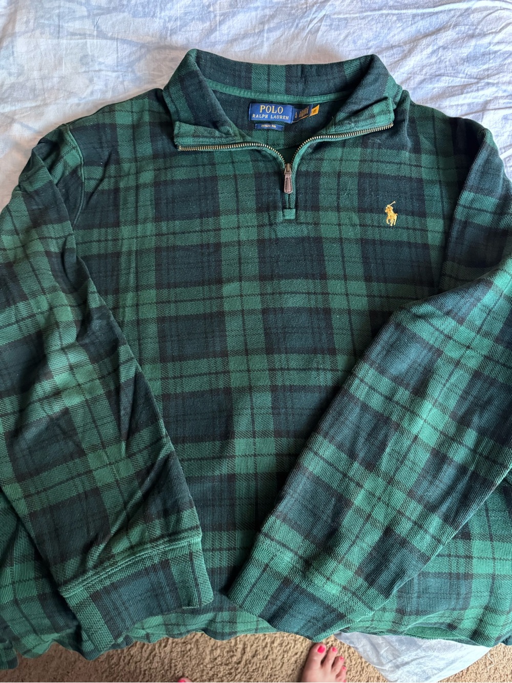 Ralph Lauren Green and Black Plaid Half-Zip Pullover